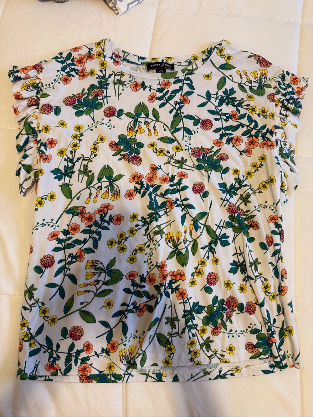 Floral Short-Sleeve Tee in White with Multicolor Print - Nautica